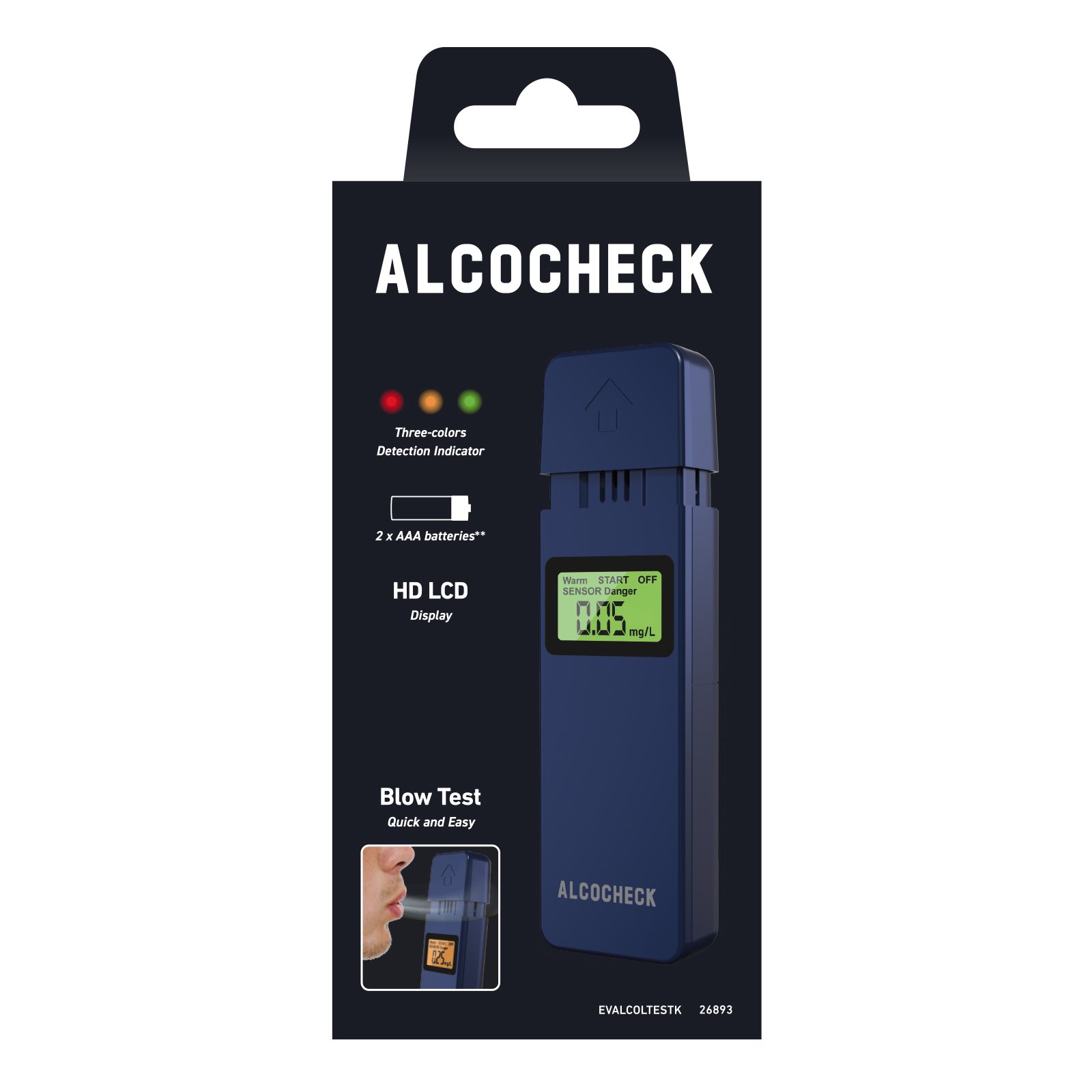 AlcoCheck Portable alcohol tester with HD LCD display, colour indicator and usage counter2