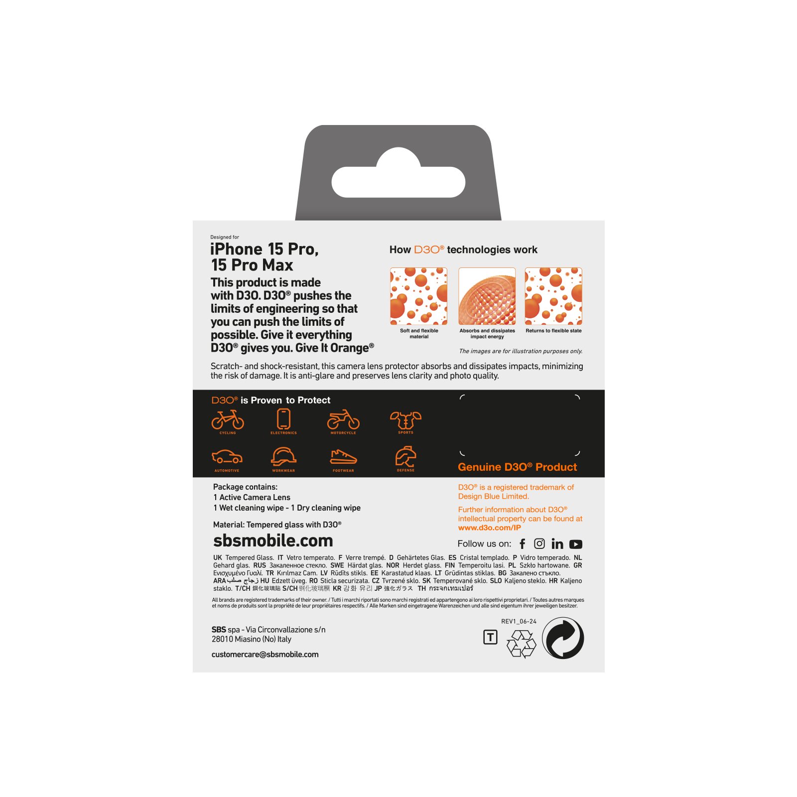 sbs iPhone 15 Pro:iPhone 15 Pro Max camera glass, with D3O material9